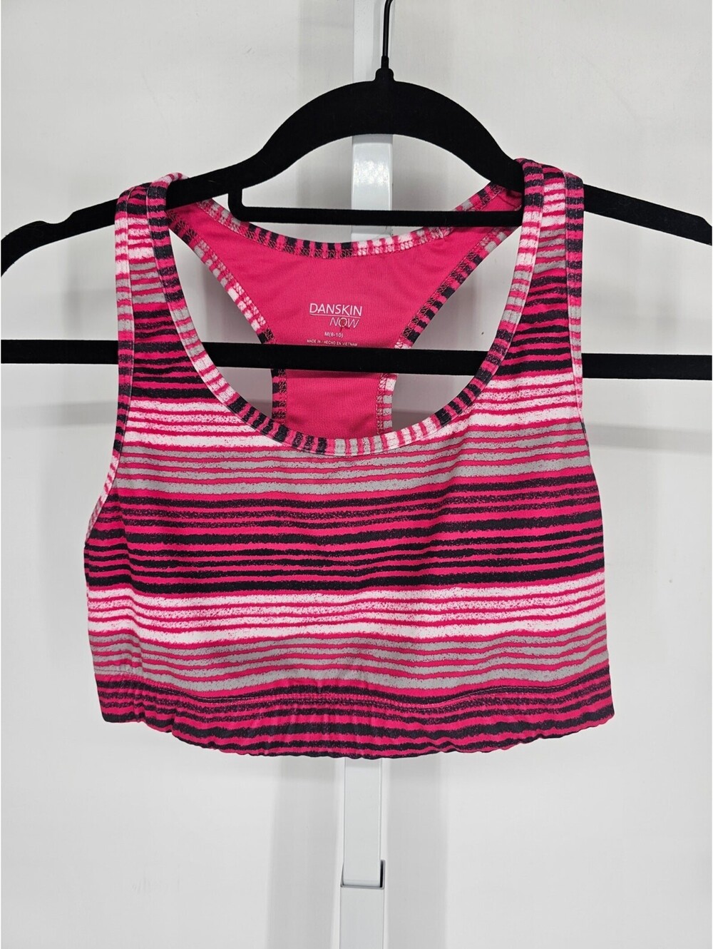 Danskin Now Womens Sz M Medium Impact Sports Bra Pink Striped